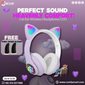 Girls Cat Ear Wireless Headphones With PUBG Thumb Gloves