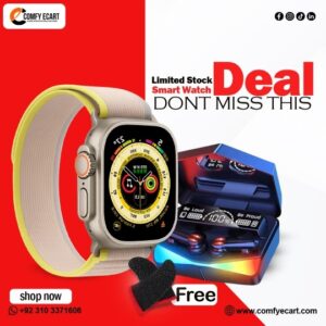 Deal 1 ( Smart Watch Ultra 2.01 + Gaming Earbuds + Free PUBG Thumb Gloves )